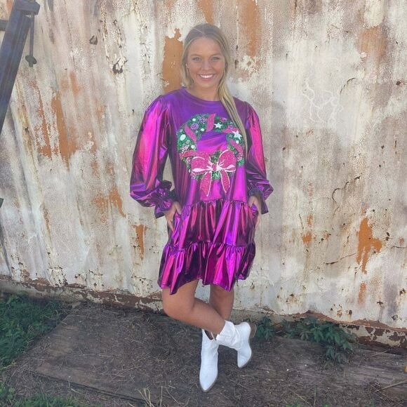 Fantastic Fawn Christmas Barbie Holiday Wreath Mini Dress Magenta IFKD54535-01 - Picture 6 of 10